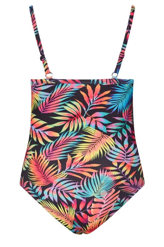 YOURS Curve Black Tropical Print Frill Swimsuit