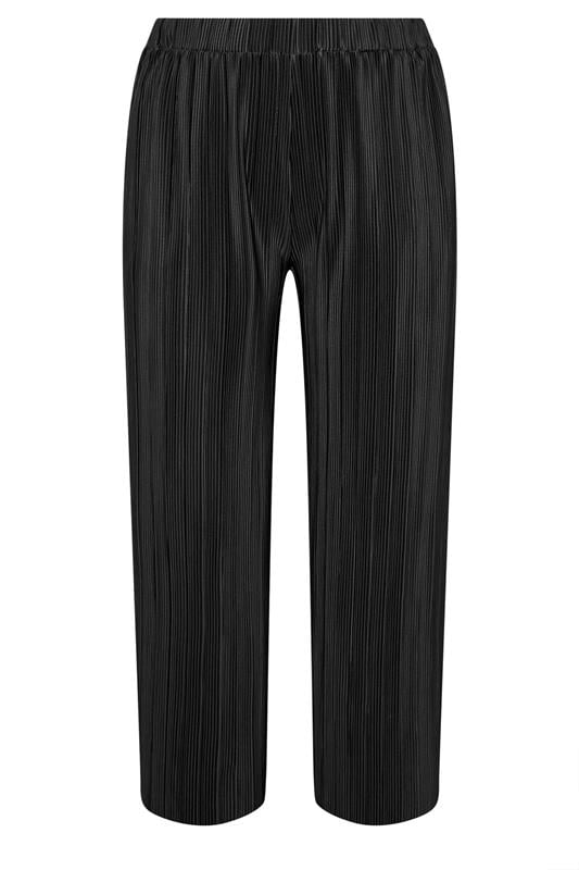 YOURS Curve Black Plisse Wide Leg Trousers