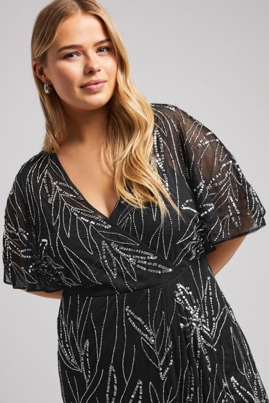 LUXE Curve Black Embellished Wrap Maxi Dress