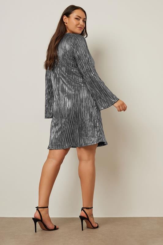 YOURS Curve Silver Metallic Plisse Dress