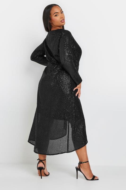 YOURS Curve Black Sequin Embellished Wrap Dress