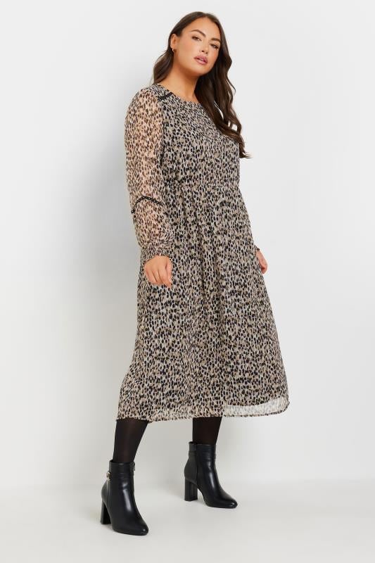YOURS Curve Natural Brown Abstract Print Chiffon Midaxi Dress