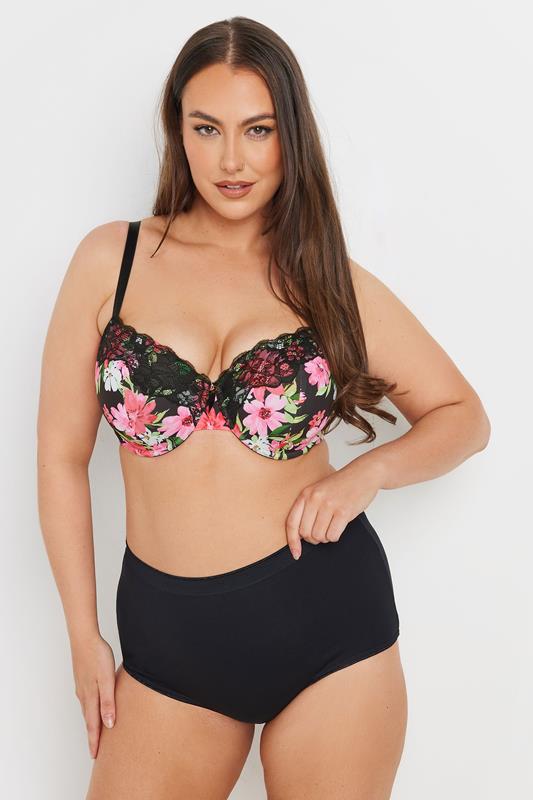 YOURS 2 PACK Curve Black & Pink Floral Print Padded Bras