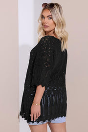 YOURS Curve Black Crochet Tunic Top