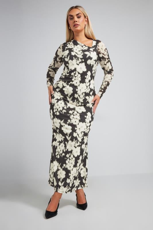 LIMITED COLLECTION Curve Black Blurred Floral Print Maxi Dress