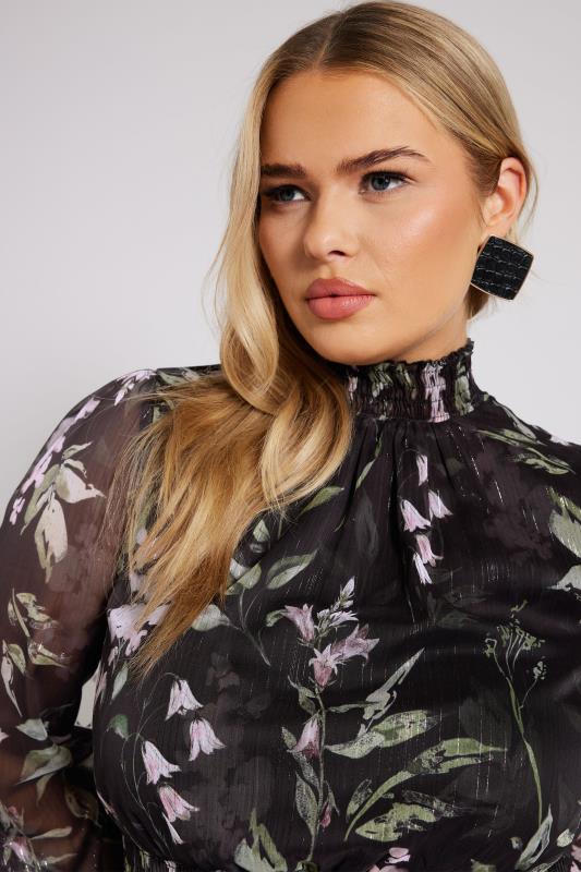 YOURS LONDON Curve Black Floral Print Metallic Collared Dress