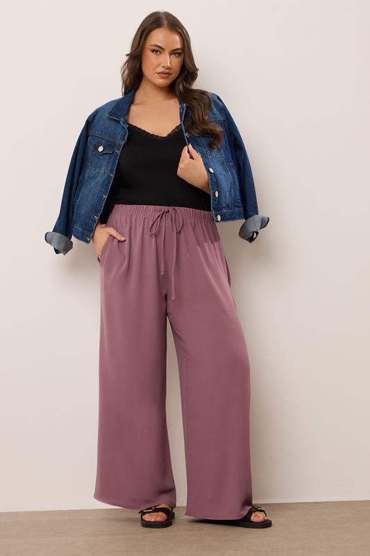 YOURS Curve Purple Twill Wide Leg Trousers