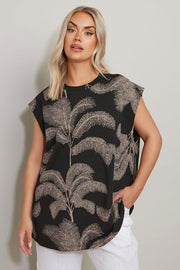 YOURS Curve Black Palm Print Boxy T-Shirt