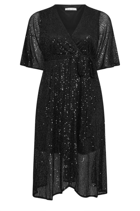 YOURS LONDON Curve Black Sequin Wrap Dress