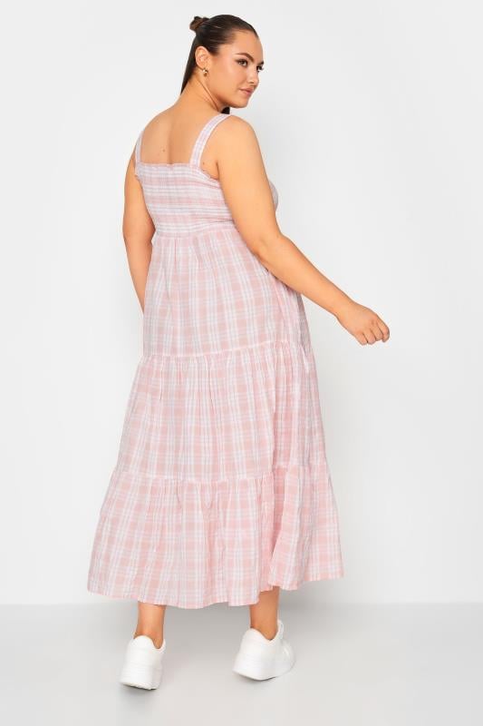 YOURS Curve Pink Check Print Shirred Strappy Sundress