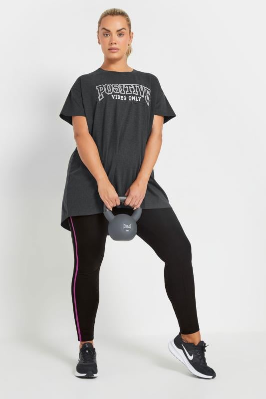 YOURS ACTIVE Curve Grey 'Positive Vibes Only' Top