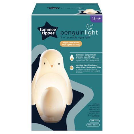 Tommee Tippee 2-in-1 Portable Penguin Nursery Night Light, USB-Powered