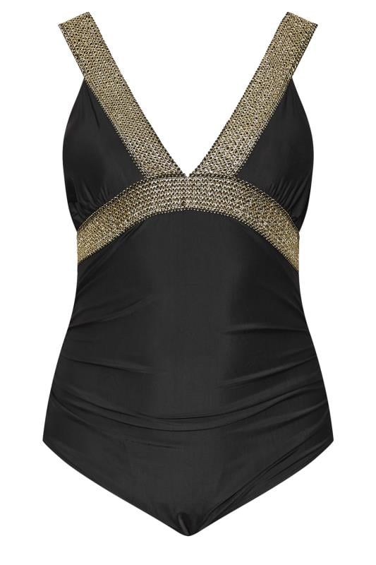 YOURS Curve Black Metallic Tummy Control Swimsuit