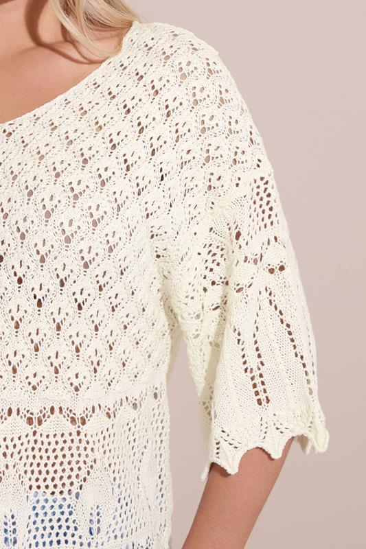 YOURS Curve White Crochet Tunic Top