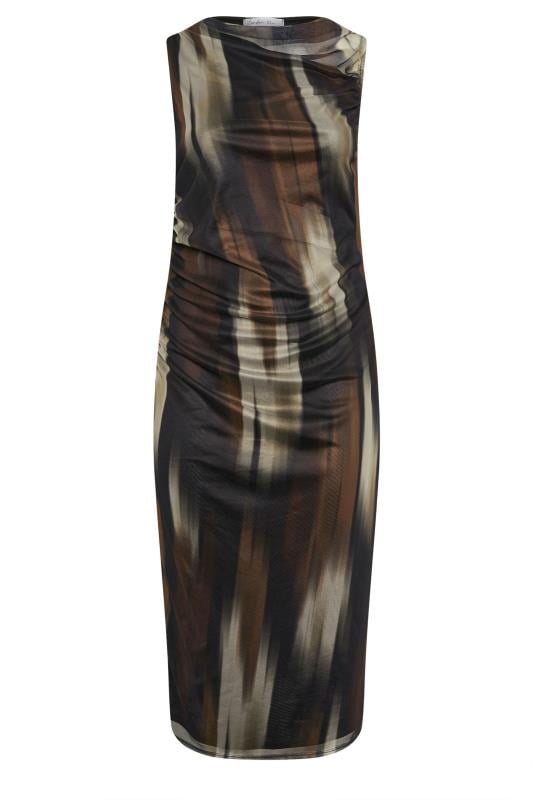 YOURS LONDON Curve Brown Abstract Print Slash Neck Dress