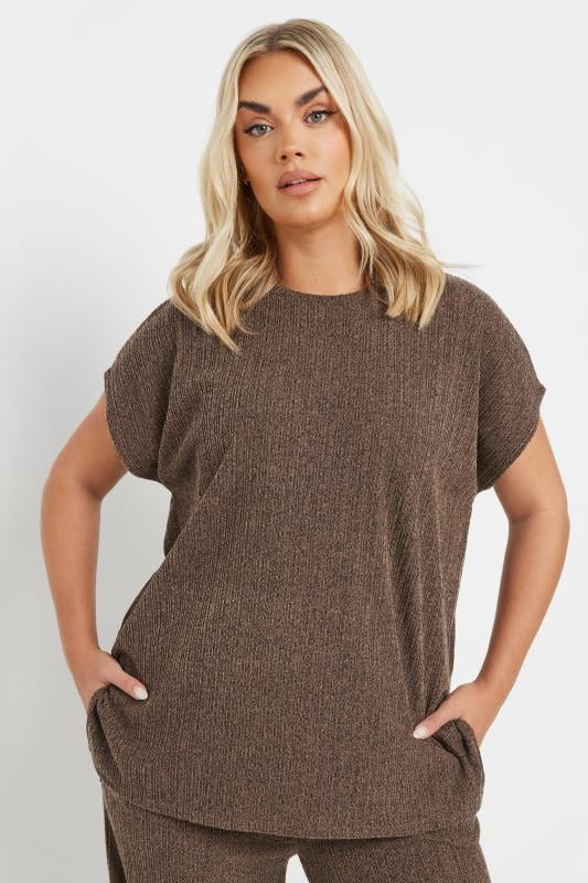 YOURS Curve Mocha Brown Knitted T-Shirt