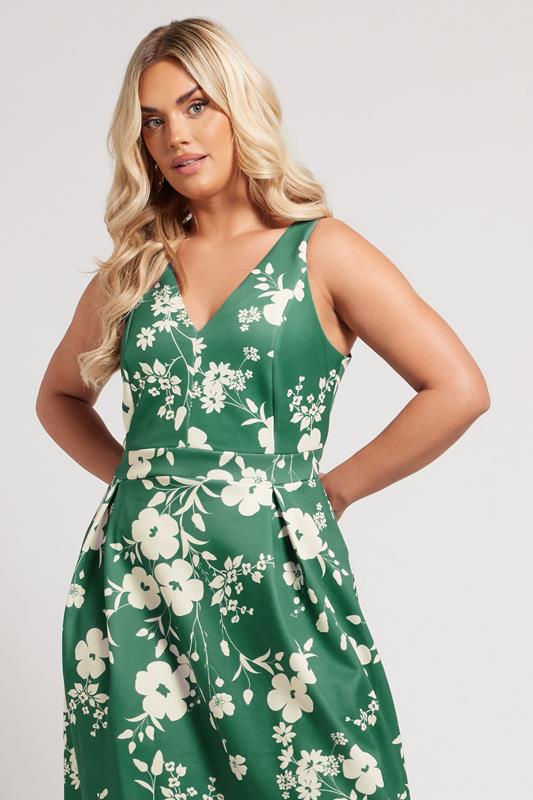 YOURS LONDON Curve Green Floral Print Pleated Midi Dress