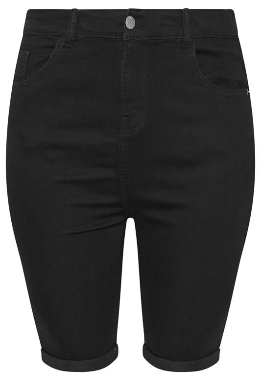 YOURS Curve Black Turn Up Denim Shorts