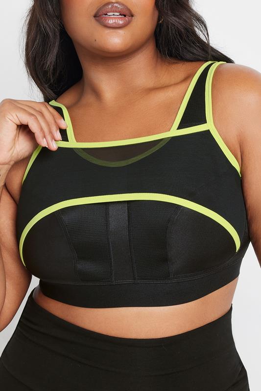 YOURS Curve Black Mesh Contrast Trim Non Padded Sports Bra
