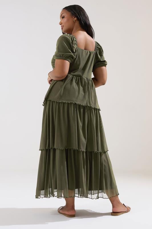 YOURS Curve Khaki Green Tiered Maxi Dress