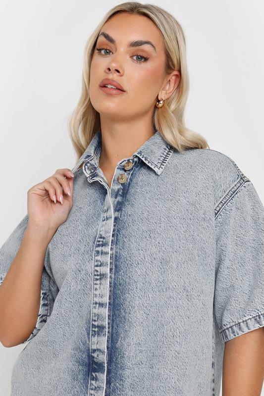 YOURS Curve Mid Bleach Blue Denim Shirt Dress