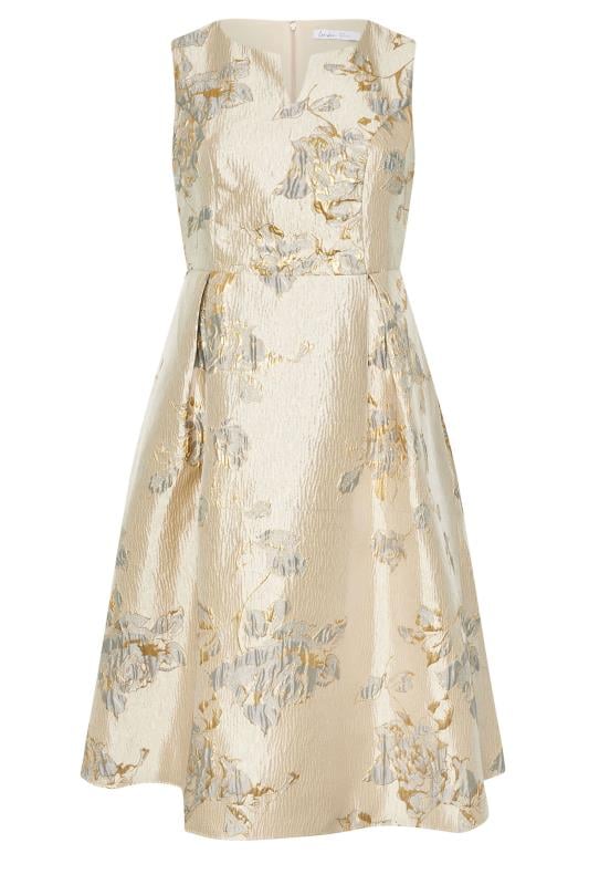 YOURS LONDON Curve Gold Floral Premium Satin Metallic Jacquard Midaxi Dress