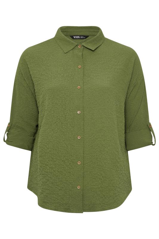 YOURS Curve Khaki Green Textured Long Sleeve Shirt