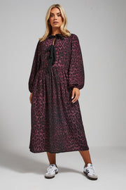LIMITED COLLECTION Curve Burgundy Red Leopard Print Bow Dress