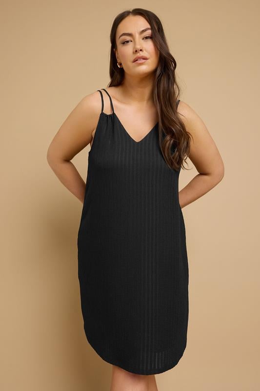 YOURS Curve Black Textured Double Strap Mini Dress