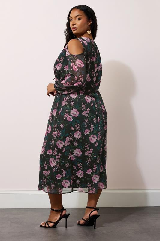 YOURS LONDON Curve Black Floral Print Cold Shoulder Dress