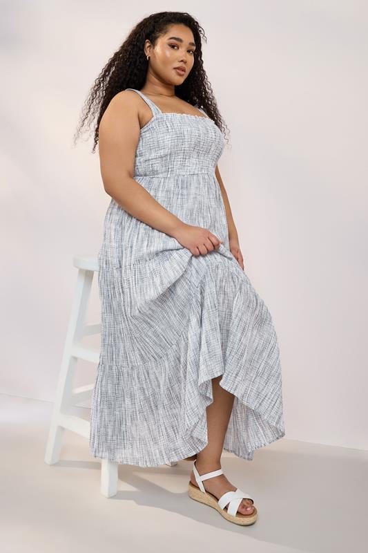 YOURS Curve Blue Tiered Textured Sundress