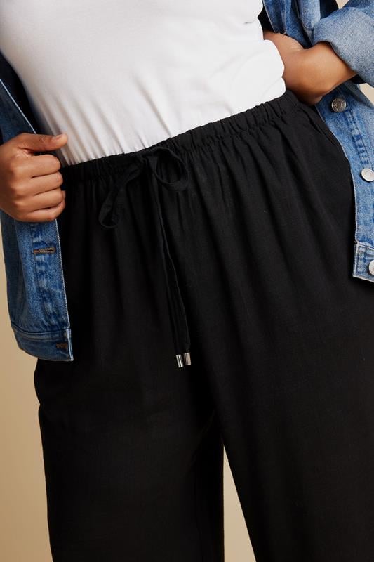 YOURS Curve Black Linen Tie Front Trousers
