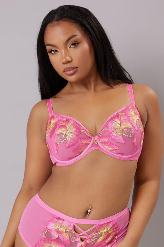 YOURS Curve Pink Floral Embroidered Underwired Bra