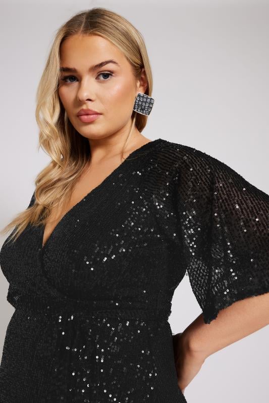 YOURS LONDON Curve Black Sequin Wrap Dress