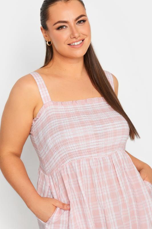 YOURS Curve Pink Check Print Shirred Strappy Sundress