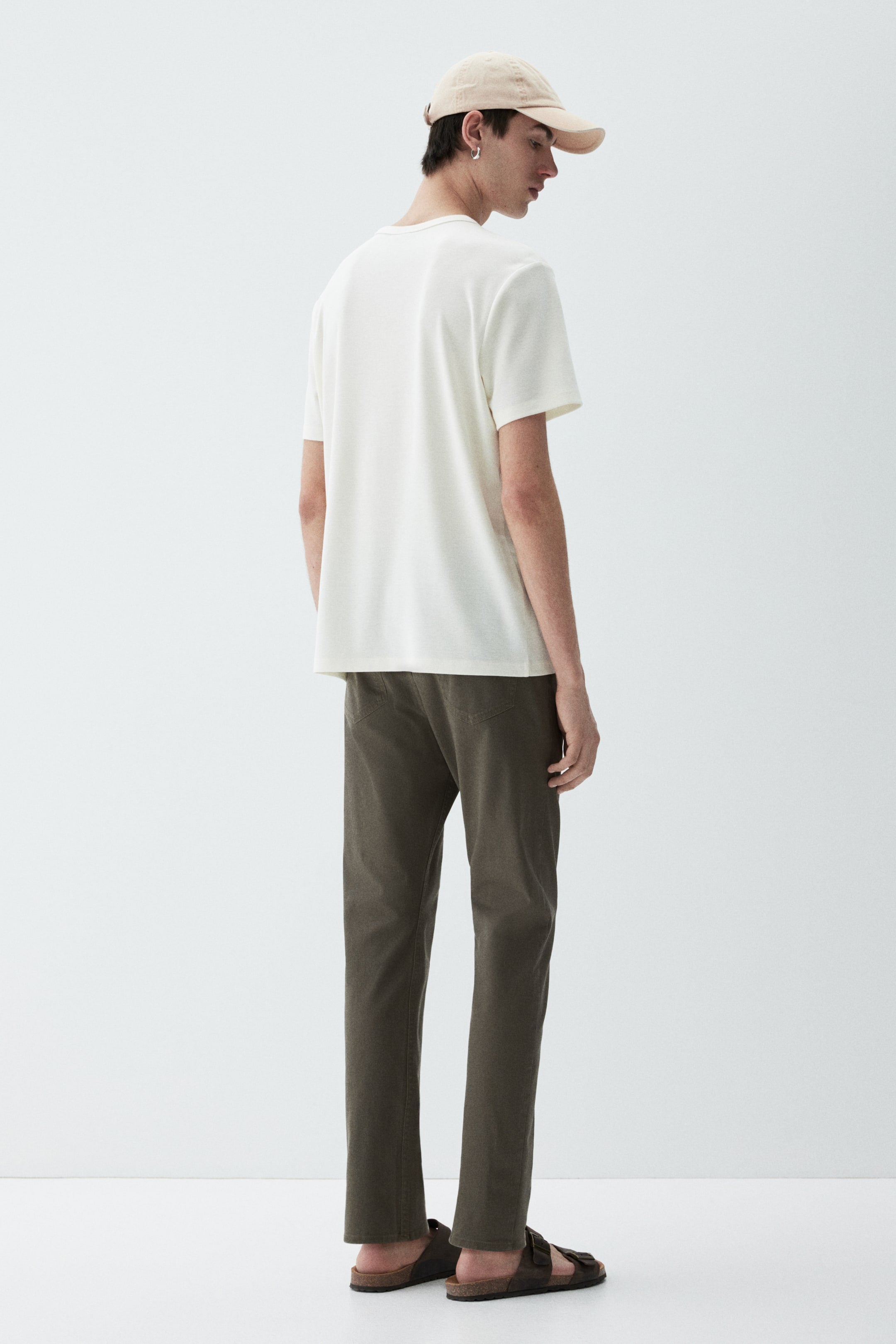 SLIM FIT COTTON TWILL TROUSERS - Khaki green