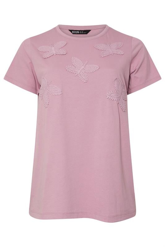 YOURS Curve Pink Applique Butterfly T-Shirt