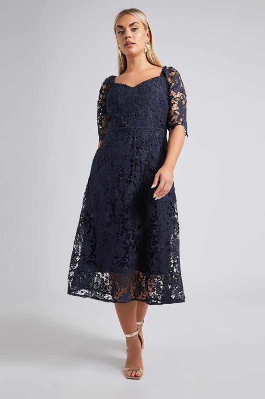 YOURS LONDON Curve Navy Blue Premium Crochet Lace Dress
