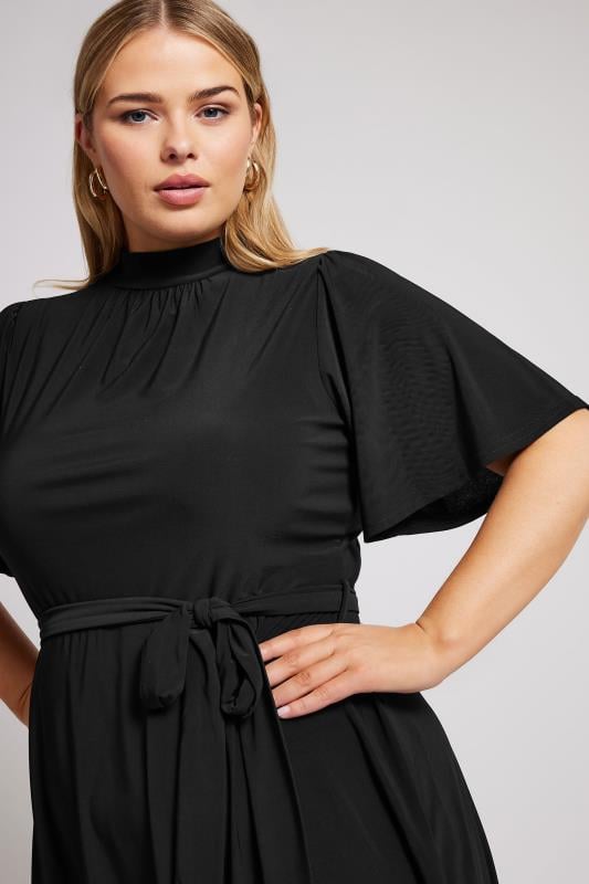 YOURS LONDON Curve Black High Neck Belted Skater Dress