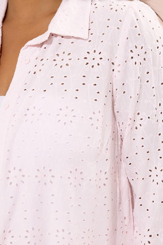 YOURS Curve Pink Broderie Anglaise Long Sleeve Shirt