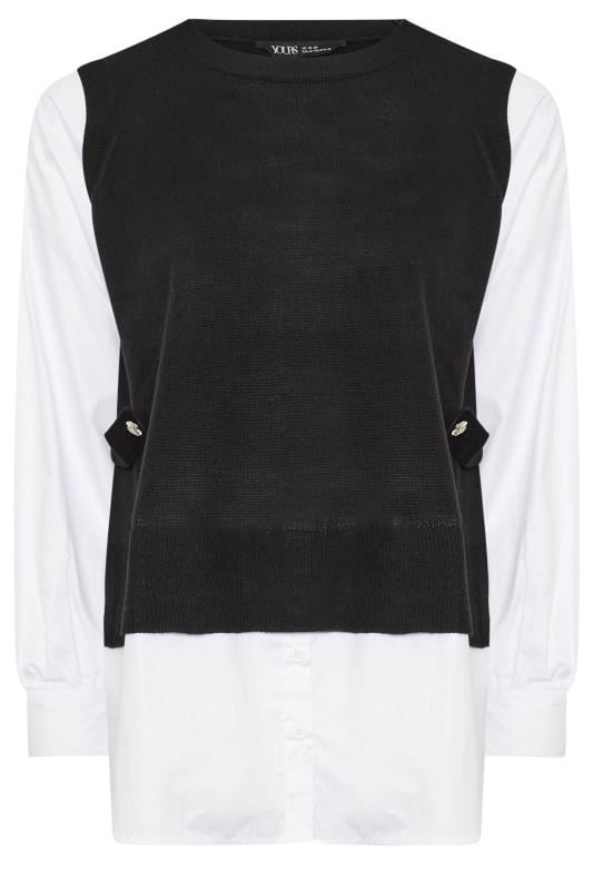 YOURS Curve Black & White 2-In-1 Long Sleeve Shirt
