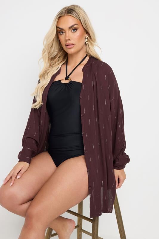 YOURS Curve Brown Metallic Beach Shirt