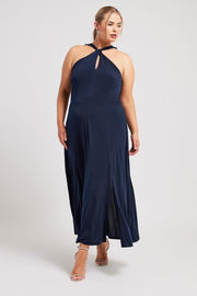 YOURS LONDON Curve Navy Blue Twist Halter Neck Maxi Dress