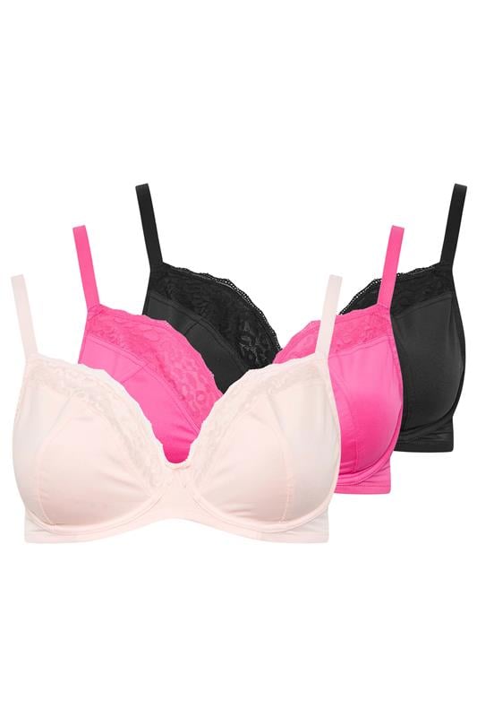 YOURS 3 PACK Curve Black & Pink Animal Mesh Underwired Bras