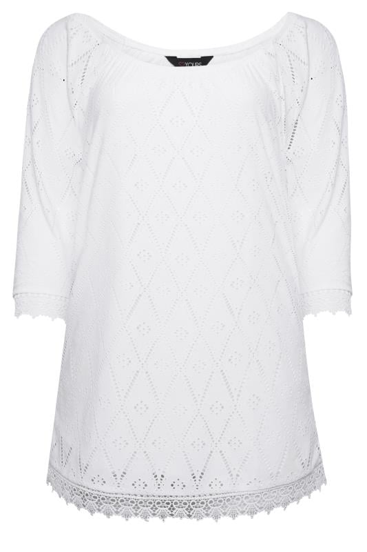 YOURS Curve White Pointelle Lace Trim Top