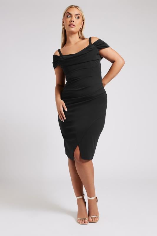 YOURS LONDON Curve Black Cold Shoulder Ruched Dress