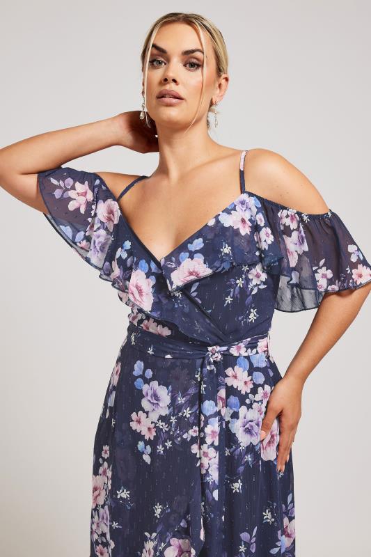 YOURS LONDON Curve Navy Blue Floral Print Ruffle Hem Dress