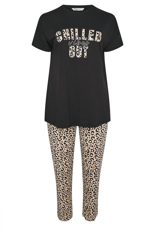 YOURS Curve Black 'Chilled Out Vibes' Leopard Wide Leg Pyjama Set