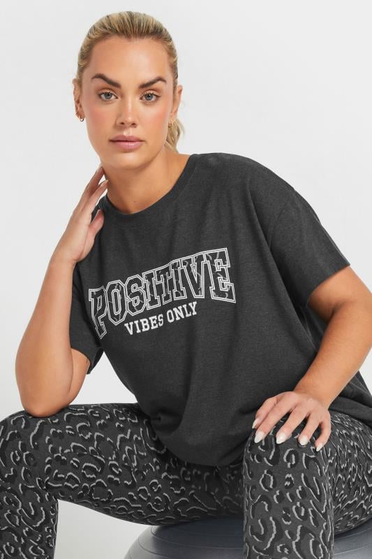 YOURS ACTIVE Curve Grey 'Positive Vibes Only' Top