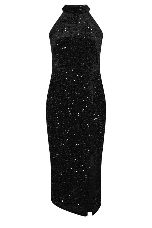 YOURS LONDON Curve Black Velvet Sequin Halterneck Maxi Dress